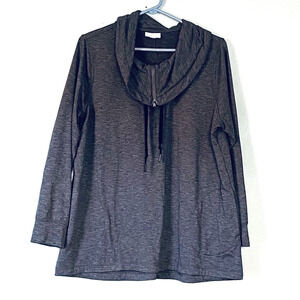 J. Jill Hoodie Large Gray Charcoal 1/2 Zip Cowl Neck Top Pockets Sweatshirt
